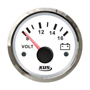Вольтметр аналоговый 8-16 В, белый циферблат, нержавеющий ободок, д. 52 мм