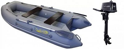 Лодка надувная Адмирал 290 НДНД серый+Лодочный мотор Parsun T 5,8 BMS с выносным баком 12 литров