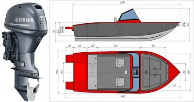 Алюминиевая лодка Триера 420 Фиш Комфорт №1301+ Лодочный мотор Yamaha F 40 FETL