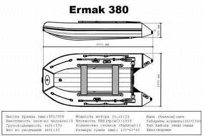 Лодка надувная Big Boat Ermak (Ермак) 380 мятно/черный