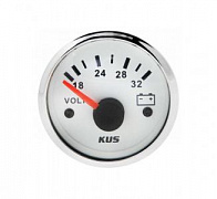 Вольтметр аналоговый 18-32 В, белый циферблат, нержавеющий ободок, д. 52 мм