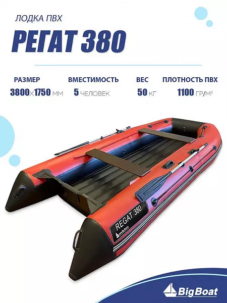 Лодка надувная Big Boat Regat (Регат) 380 красный/серый